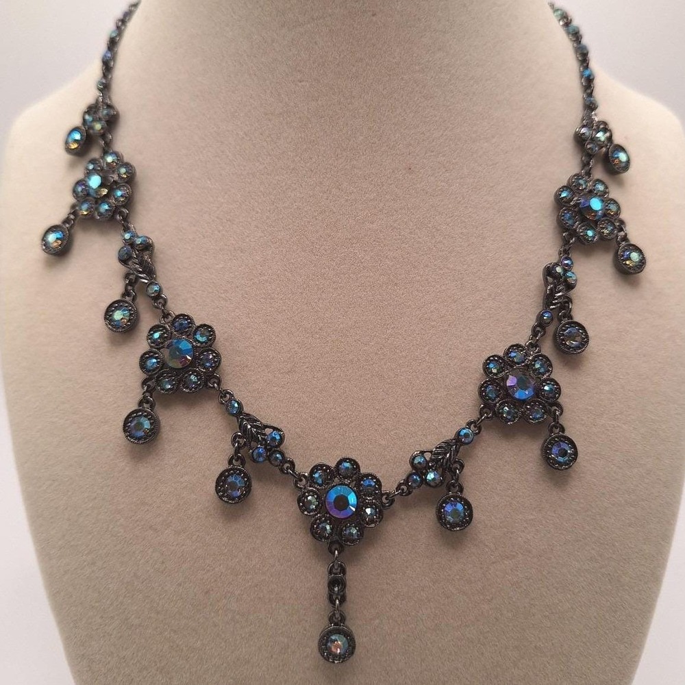 Vintage Jessica McClintock flower drop necklace Victorian Revival Edwardian Goth